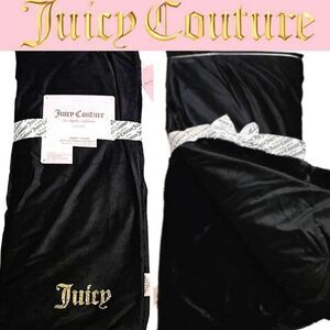 Juicy Couture Gold Rhinestone Logo Reversible Velvet Throw w/Faux Rabbit Fur